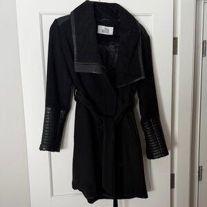 Badgley Mischka Black Trench Coat with Vegan Leather Accents